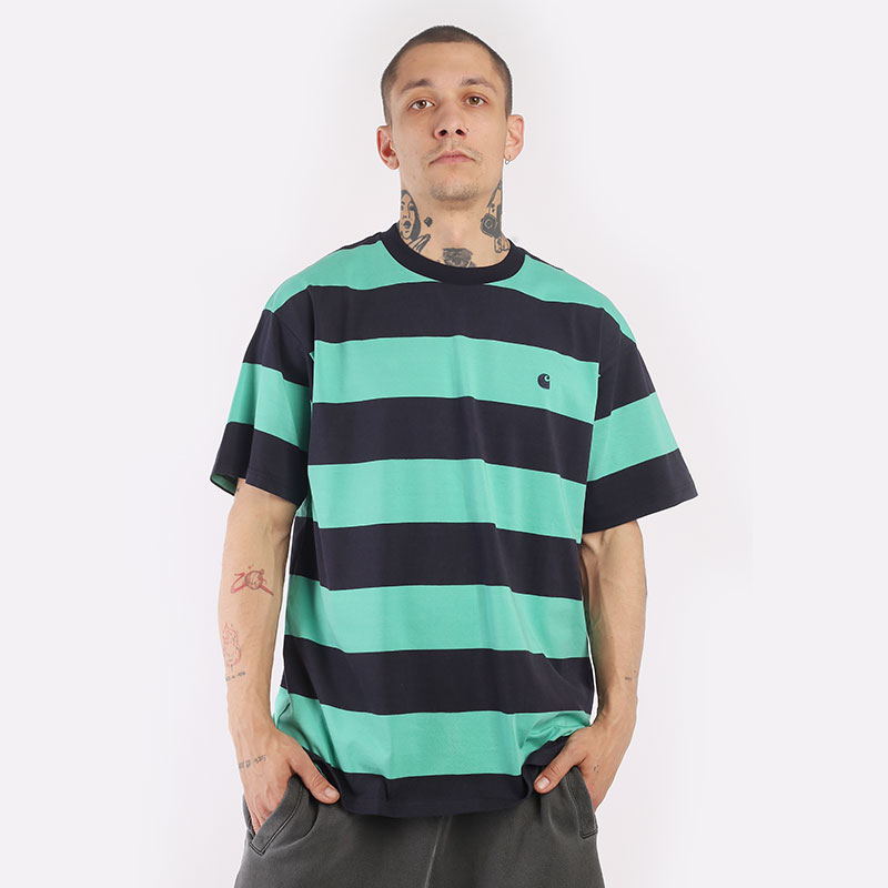 мужская разноцветная футболка Carhartt WIP S/S Dampier T-Shirt I031613-navy/green - цена, описание, фото 1